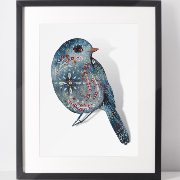 Other - Wall Art Cute Blue Bird Portrait Illustration Print Poster Unframed